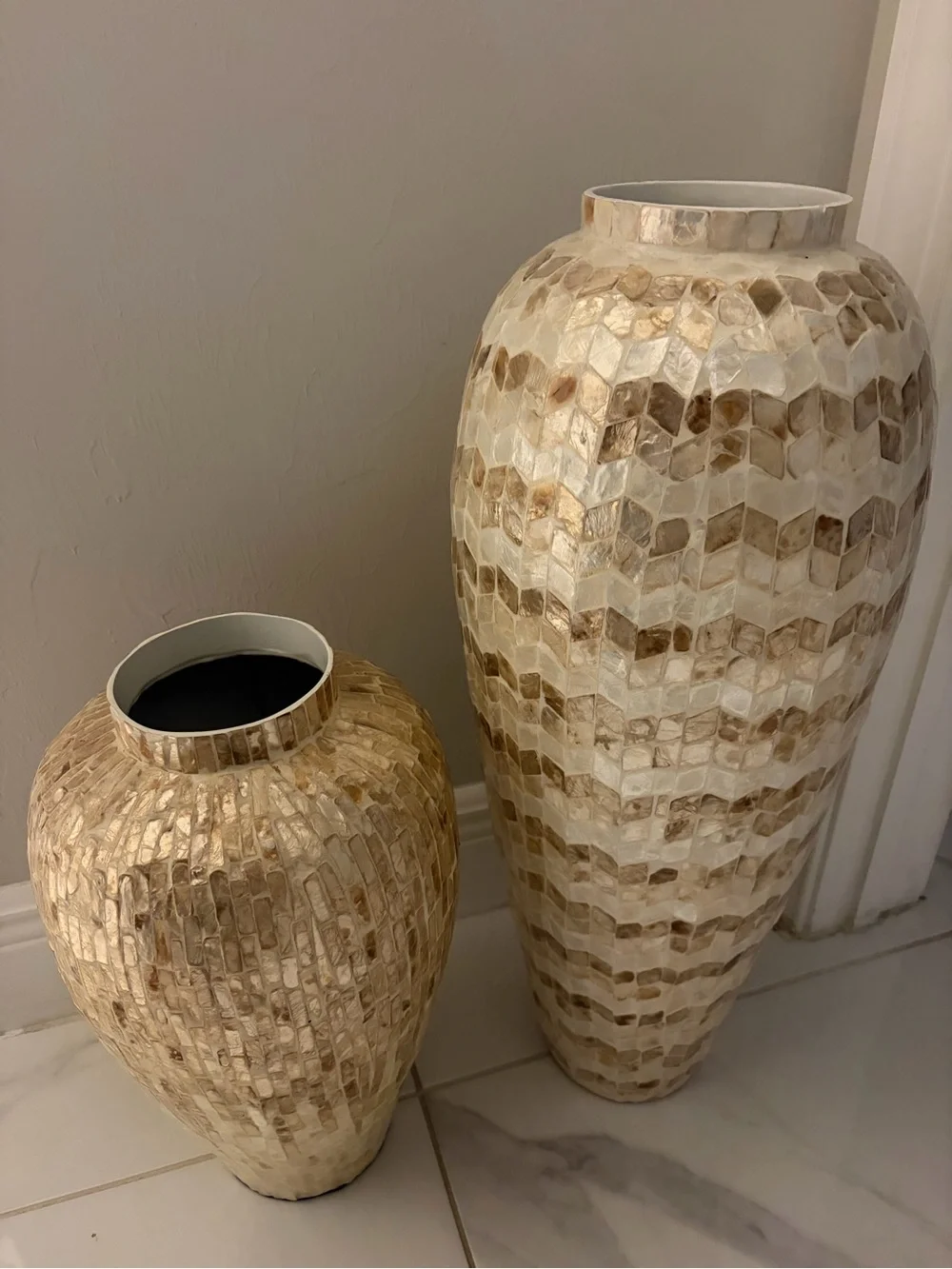 Decorative Mosaic Shell Floor Vase - Cream and Brown